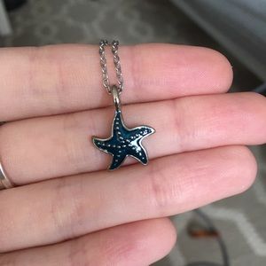 Blue Starfish Necklace in Sterling Silver Chain